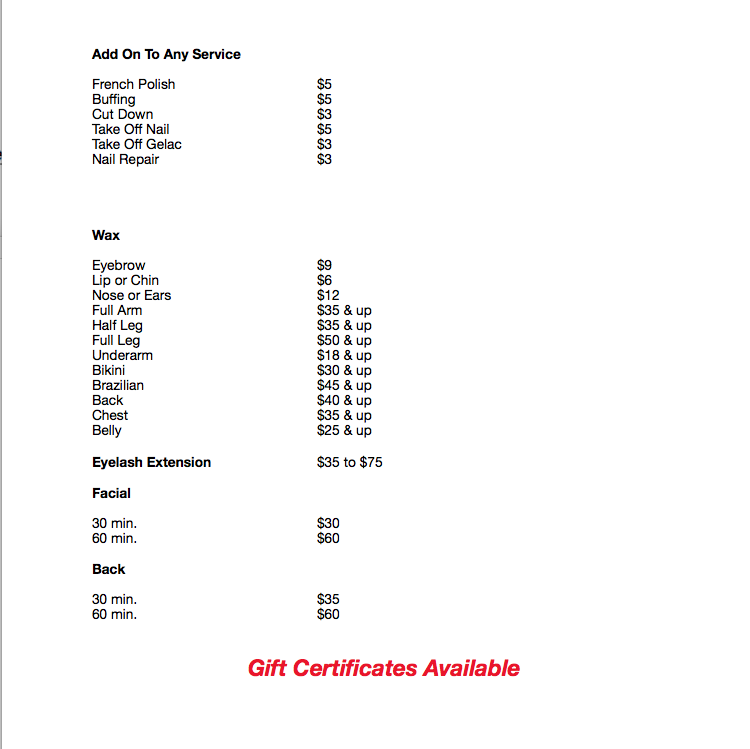 ClassyNails of Port Orange Florida Price List page2